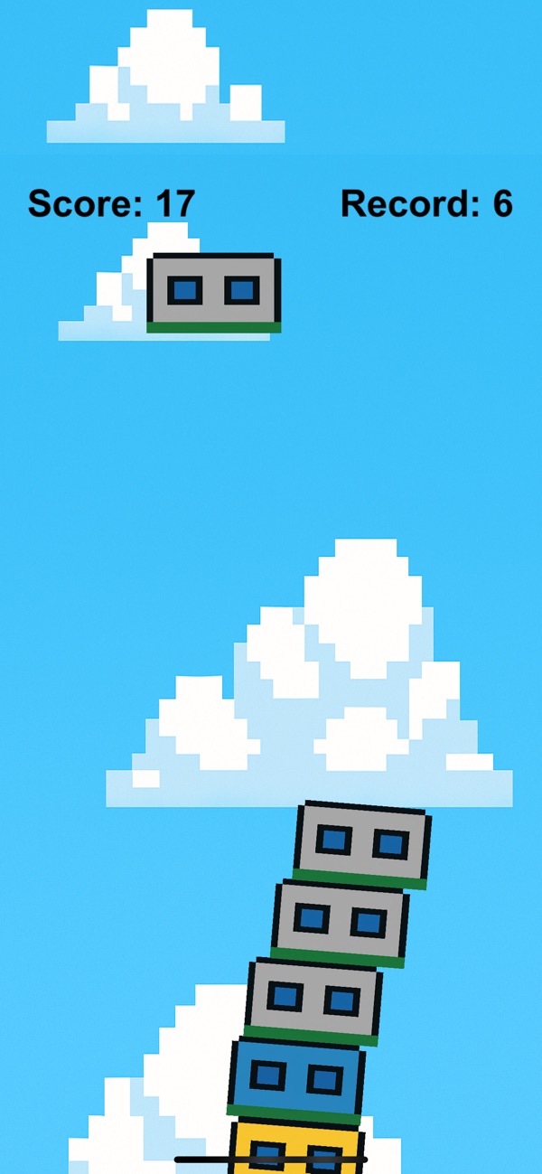 Tower's Blocks mid-stack against a blue sky